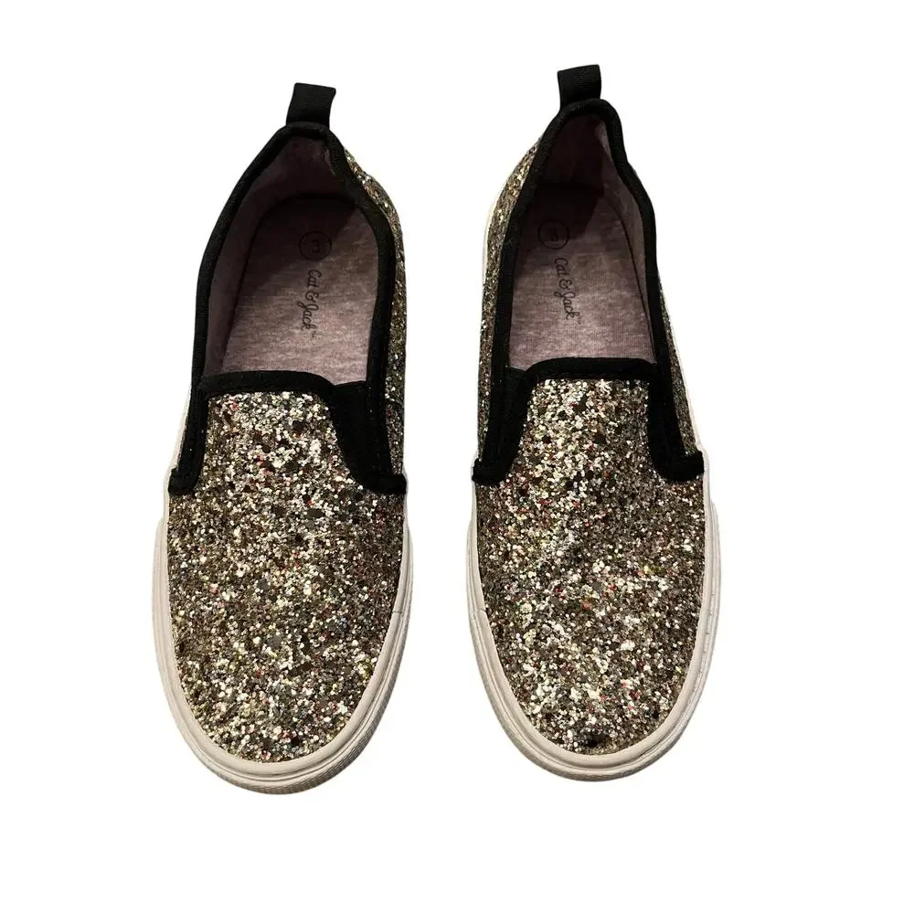 Cat & Jack Girls glitter shoes size 3 slip on
